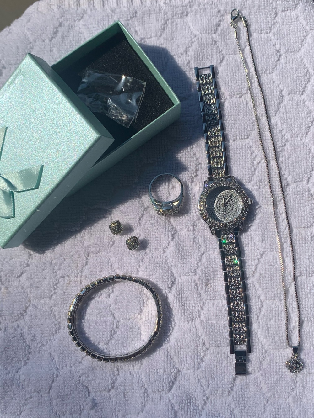 Silver Crystal Accent Women's Watch with Matching Jewelry Set